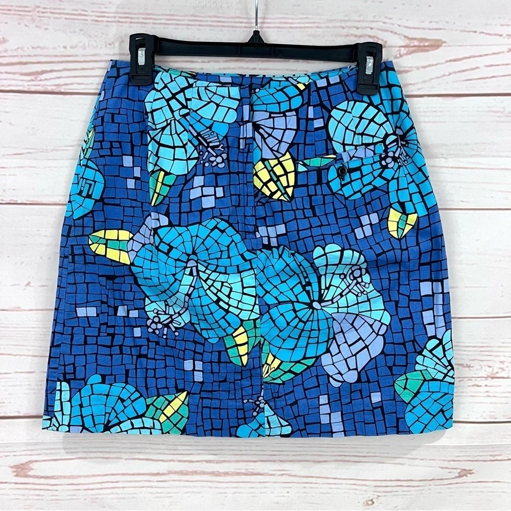 Vintage White Label Lilly Pulitzer Molokini Mosaic Hibiscus Lilly Floral Skirt